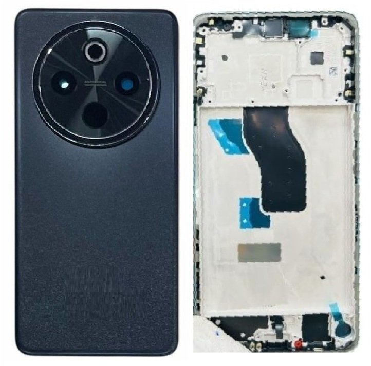 Compatible Replacement Vivo T4 5G Full Body Housing Replacement Back Frame Middle Chassis with Side Keys – Silver, Blue, Purple, White & Black Color: BLACK